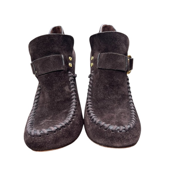 TORY BURCH Belen Suede Ankle Stiletto Booties Brown Buckle Women’s Size 10.5 - Picture 6 of 11